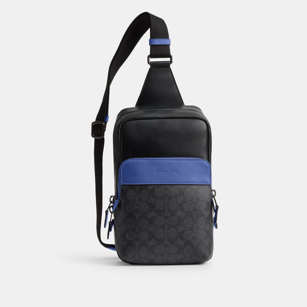 COACH®,GOTHAM PACK IN SIGNATURE CANVAS,Medium,Charcoal/Blueberry,Front View