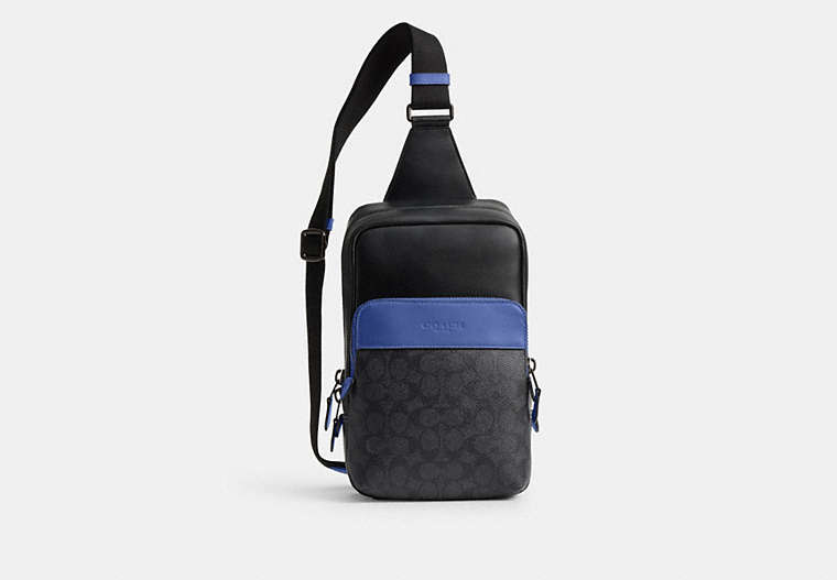 COACH®,GOTHAM PACK IN SIGNATURE CANVAS,Medium,Charcoal/Blueberry,Front View