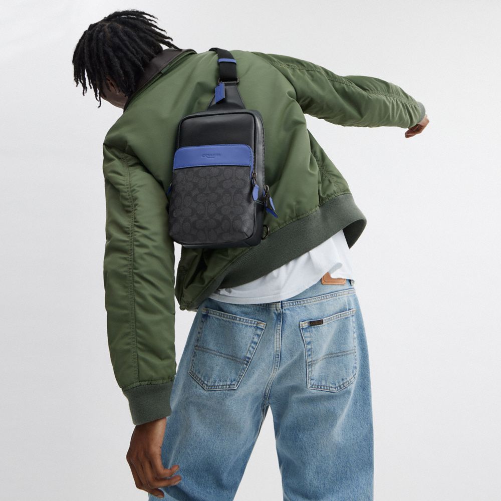 COACH®,Gotham Pack In Signature Canvas,Leather,Slingback,Color Block,Black,Detail View
