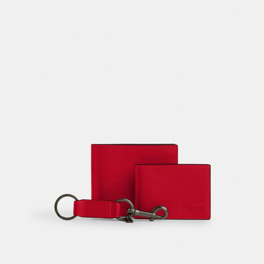 COACH®,COFFRET-CADEAU AVEC PORTEFEUILLE 3 EN 1,Cuir lisse,QB/Rouge audacieux,Front View