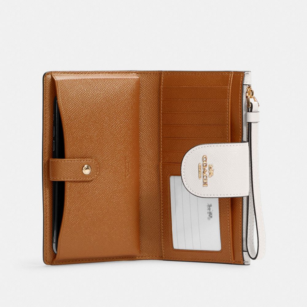 COACH®,PHONE WALLET,Crossgrain Leather,Gold/Chalk,Inside View,Top View