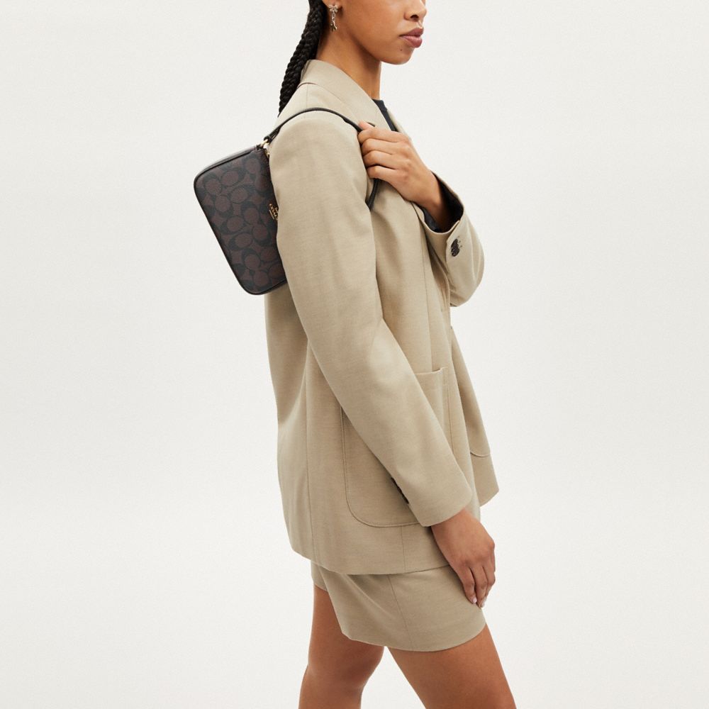 COACH®,Nolita 19 In Signature Canvas,Canvas,Wristlet,Shoulder Bag,Logo,Gold Metal,Casual,Brown,Detail View