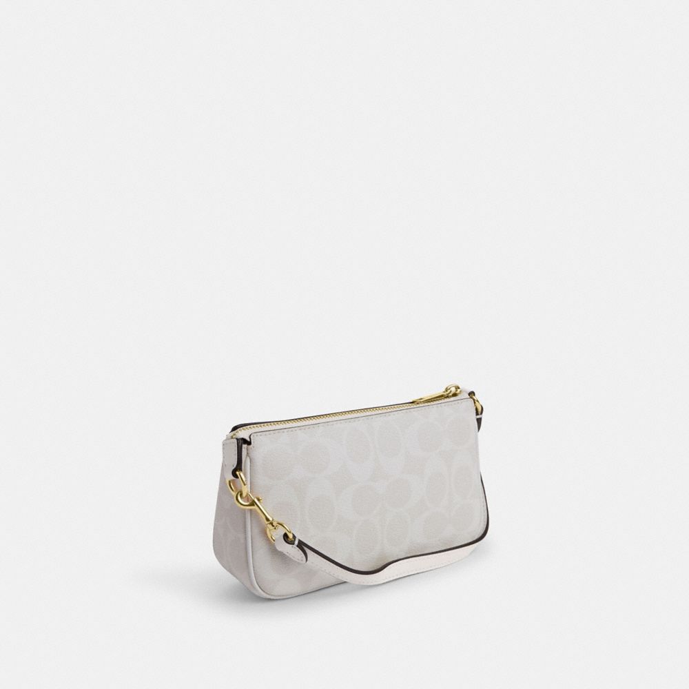 COACH®,Nolita 19 In Signature Canvas,Canvas,Wristlet,Shoulder Bag,Logo,Gold Metal,Casual,Gray,Angle View