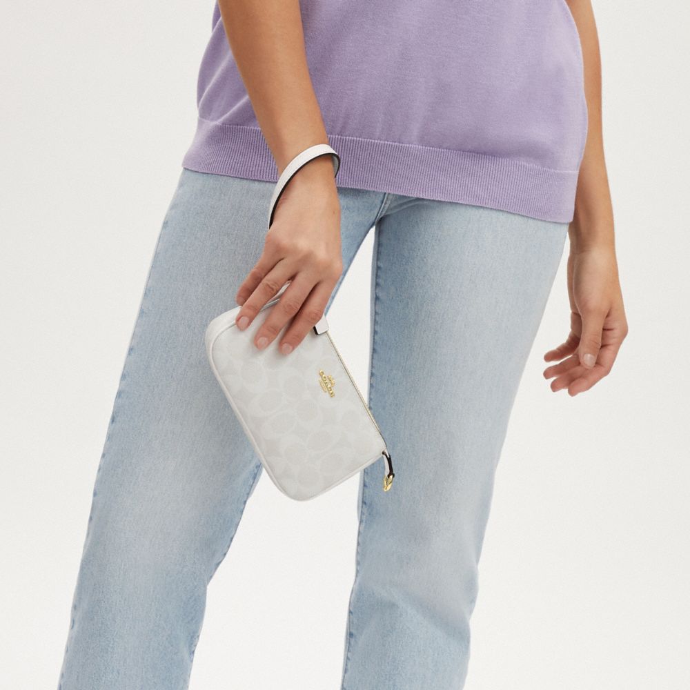 COACH®,Nolita 19 In Signature Canvas,Canvas,Wristlet,Shoulder Bag,Logo,Gold Metal,Casual,Gray,Detail View