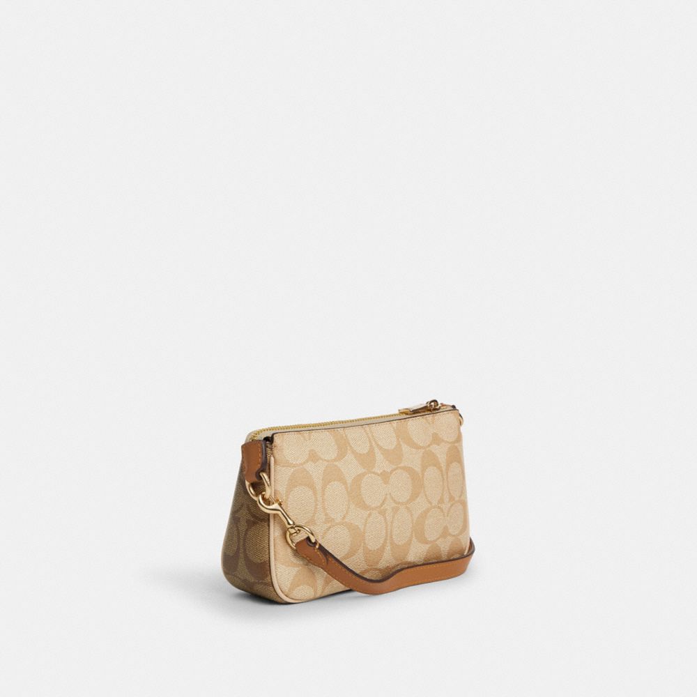 COACH®,Nolita 19 In Blocked Signature Canvas,Canvas,Shoulder Bag,Piping,Logo,Gold Metal,Casual,Beige,Angle View