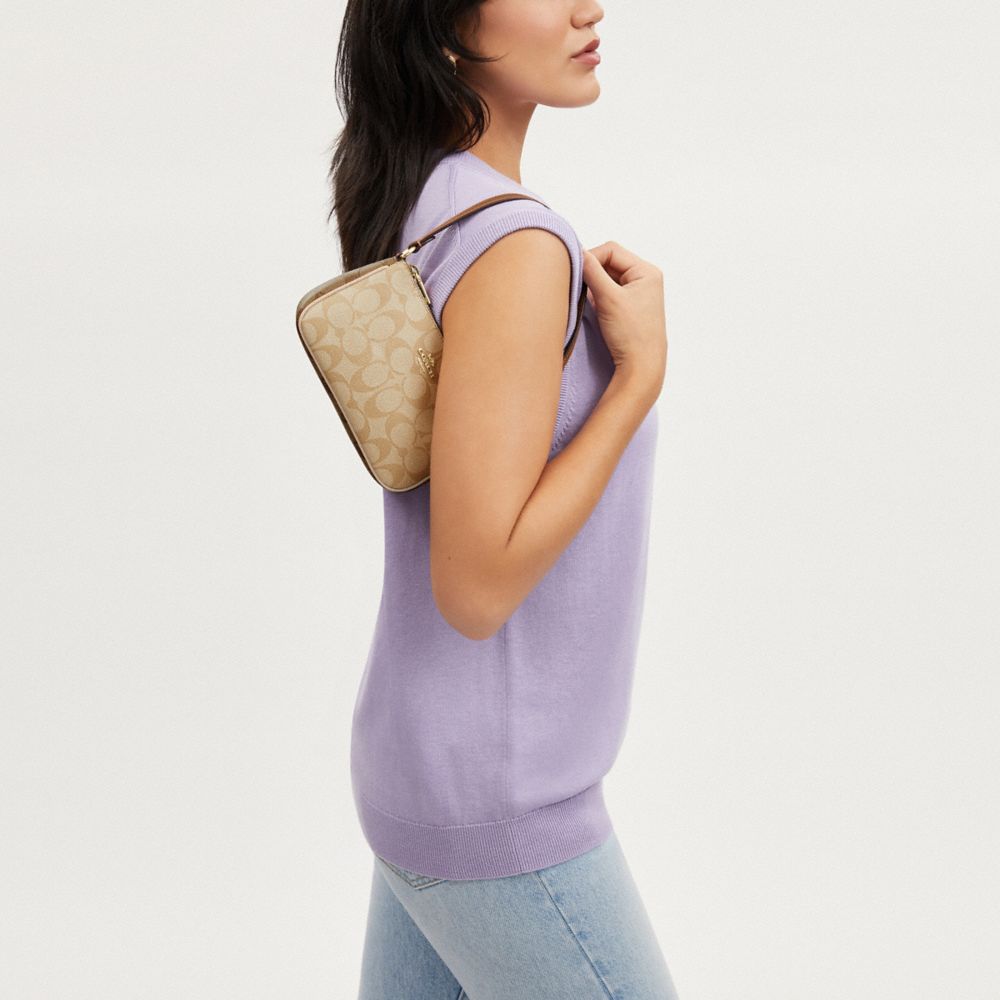 COACH®,Nolita 19 In Blocked Signature Canvas,Canvas,Shoulder Bag,Piping,Logo,Gold Metal,Casual,Beige,Detail View