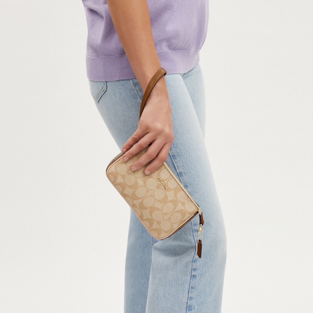 COACH®,Nolita 19 In Blocked Signature Canvas,Canvas,Shoulder Bag,Piping,Logo,Gold Metal,Casual,Beige,Detail View