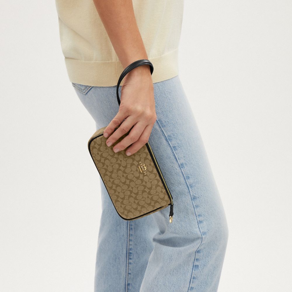 COACH®,Nolita 19 In Colorblock Signature Canvas,Canvas,Shoulder Bag,Logo,Piping,Gold Metal,Casual,Beige,Detail View