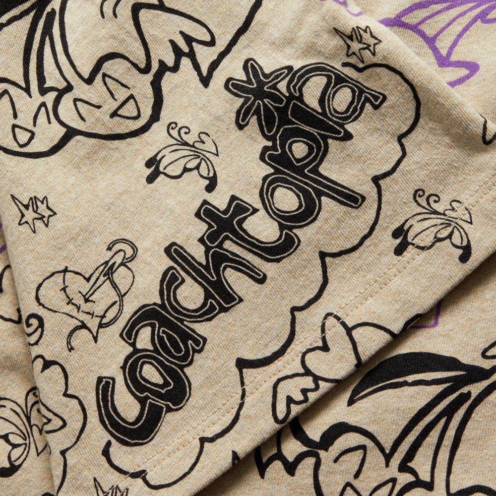 COACH®,Long Sleeve T Shirt With Comic Book Print,Recycled Cotton,Cotton,T Shirt,Word Embellishment,Casual,Beige,Closer View