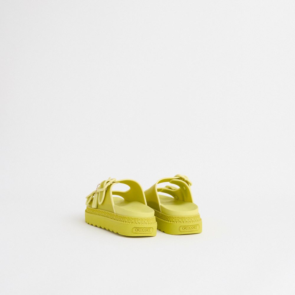 COACH®,Restored Lucy Sandal,Rubber,Slides,Piping,Sustainable,Cushioned,Water Friendly,Pool,Casual,Green,Back View