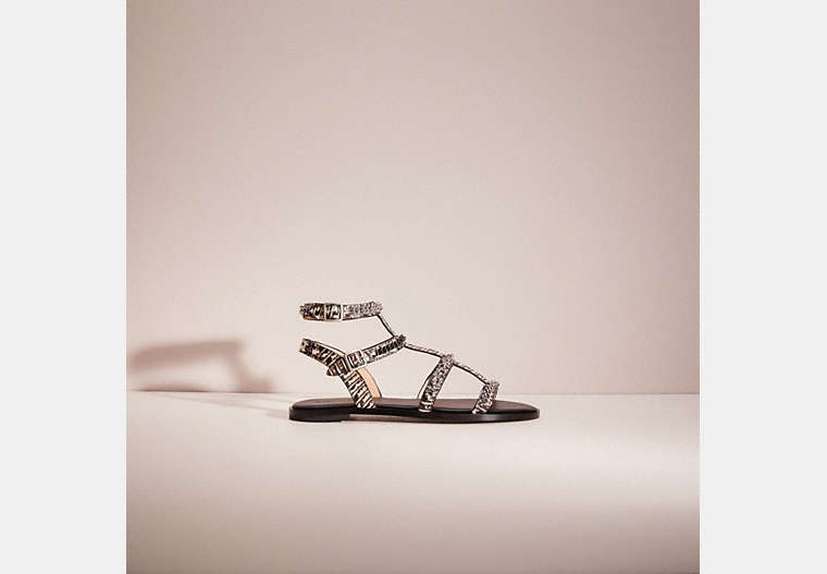 COACH®,RESTORED HADDIE GLADIATOR SANDAL IN SNAKESKIN,Snakeskin Leather,Natural,Front View