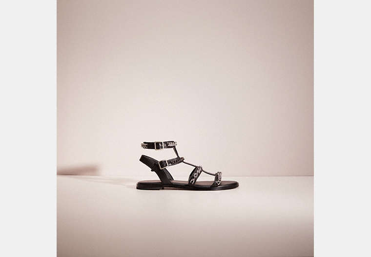 COACH®,RESTORED HADDIE GLADIATOR SANDAL,Leather,Black,Front View