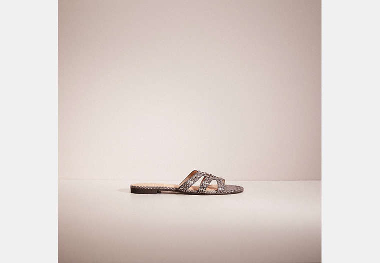 COACH®,RESTORED KENNEDY SANDAL,Snakeskin Leather,Natural,Front View