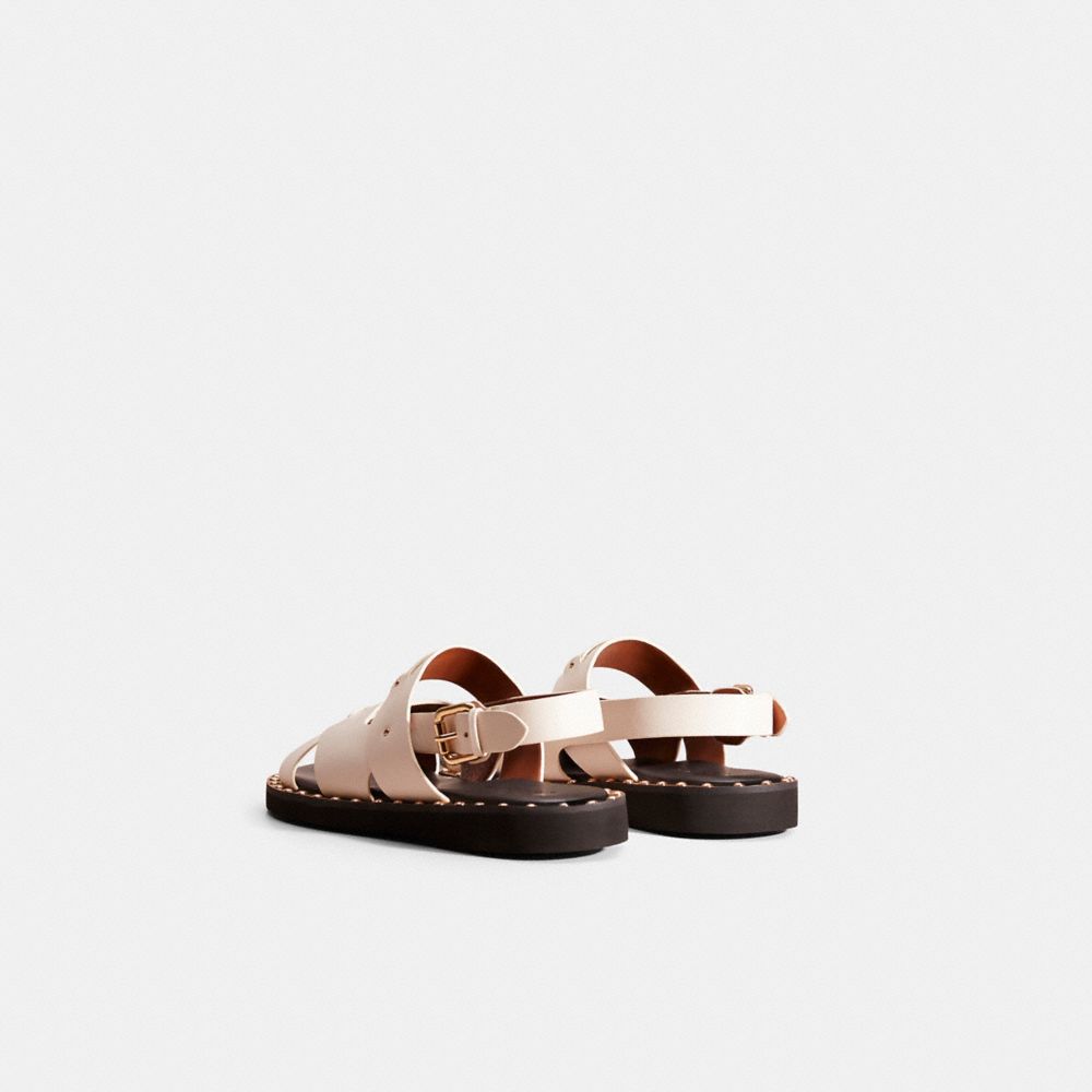COACH®,Restored Gemma Sandal,Leather,Rubber,Lining Leather,Sandals,Logo,Studded,Casual,Cream,Back View