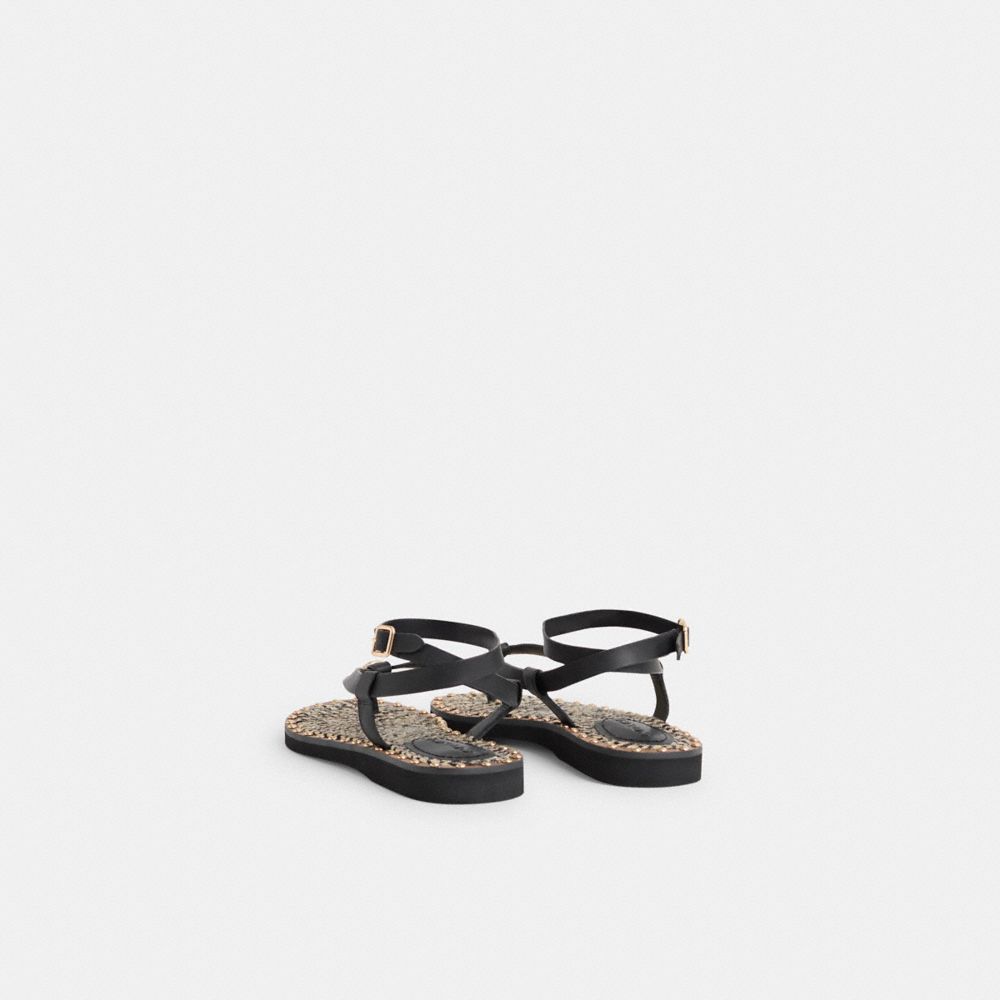COACH®,Restored Gracey Sandal,Jute,Leather,Rubber,Sandals,Logo,Studded,Metal,Sustainable,Casual,Black,Back View