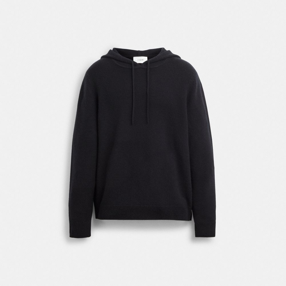 COACH®,HOODED SWEATER,Wool/Cashmere,Black,Front View