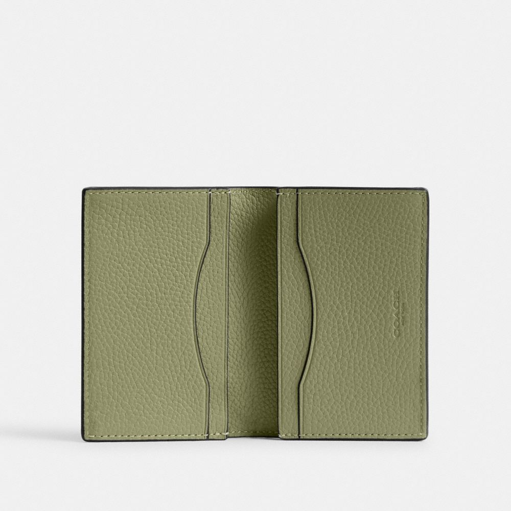 COACH®,Bifold Card Case,Leather,Card Case,Bi Fold,Logo,Embossed,Casual,Olive,Inside View,Top View