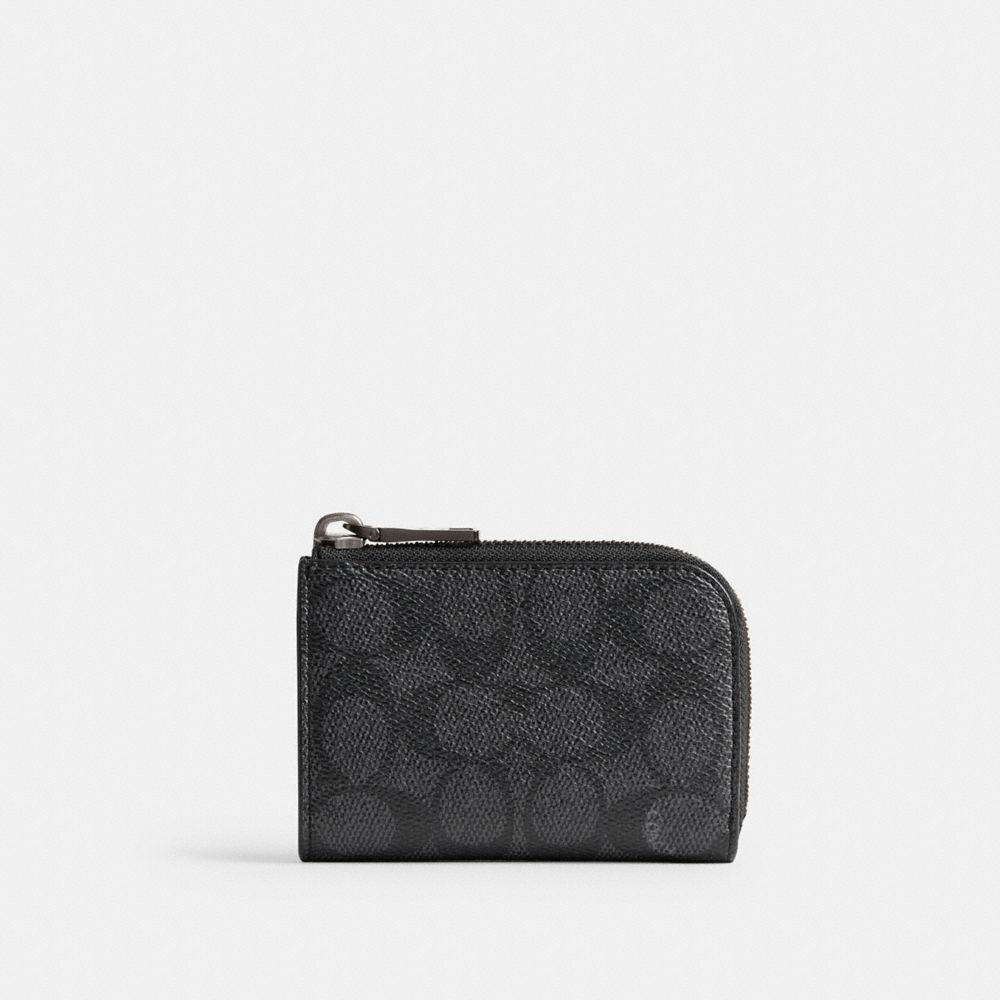 COACH®,L-ZIP KEY CASE IN SIGNATURE CANVAS,Mini,Charcoal,Front View