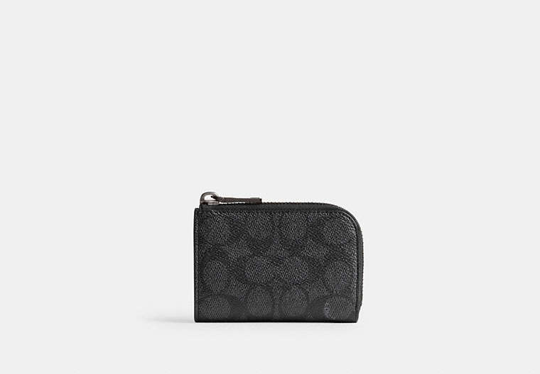 COACH®,L-ZIP KEY CASE IN SIGNATURE CANVAS,Mini,Charcoal,Front View image number 0