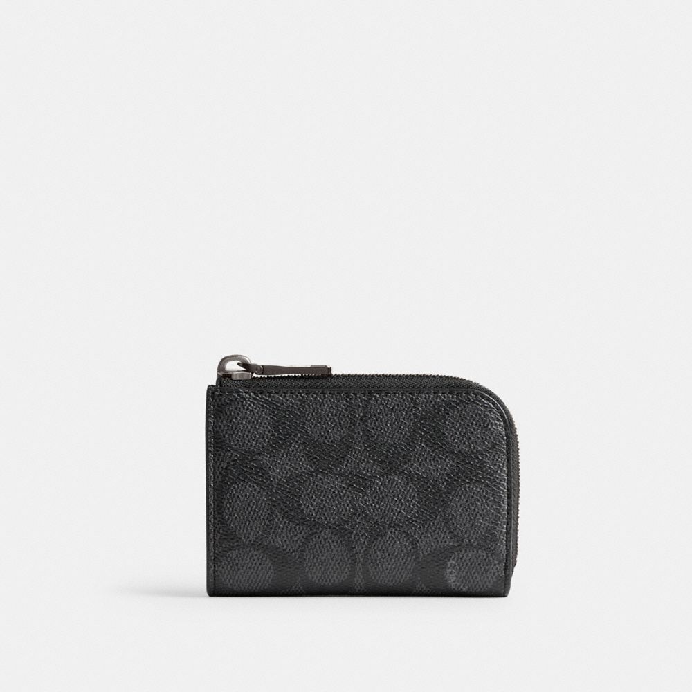 Shop Coach L Zip Key Case In Signature Canvas In Charcoal