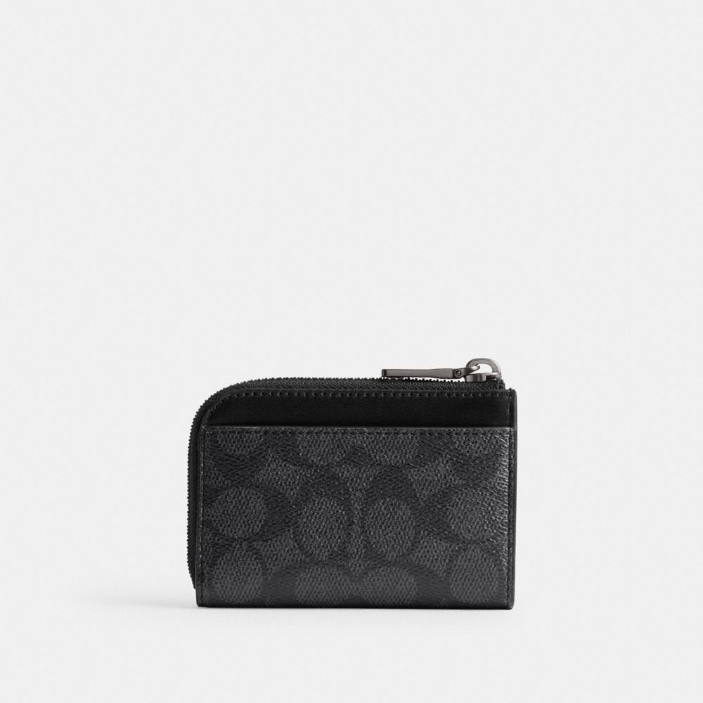 Coach L Zip Key Case In Signature Canvas In Charcoal