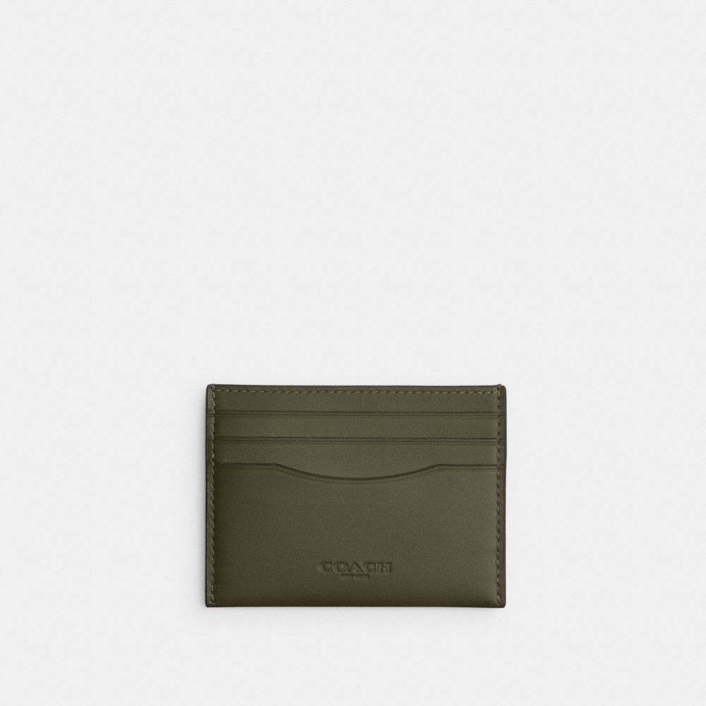 COACH®,CARD CASE,Calf Leather,Army Green,Front View