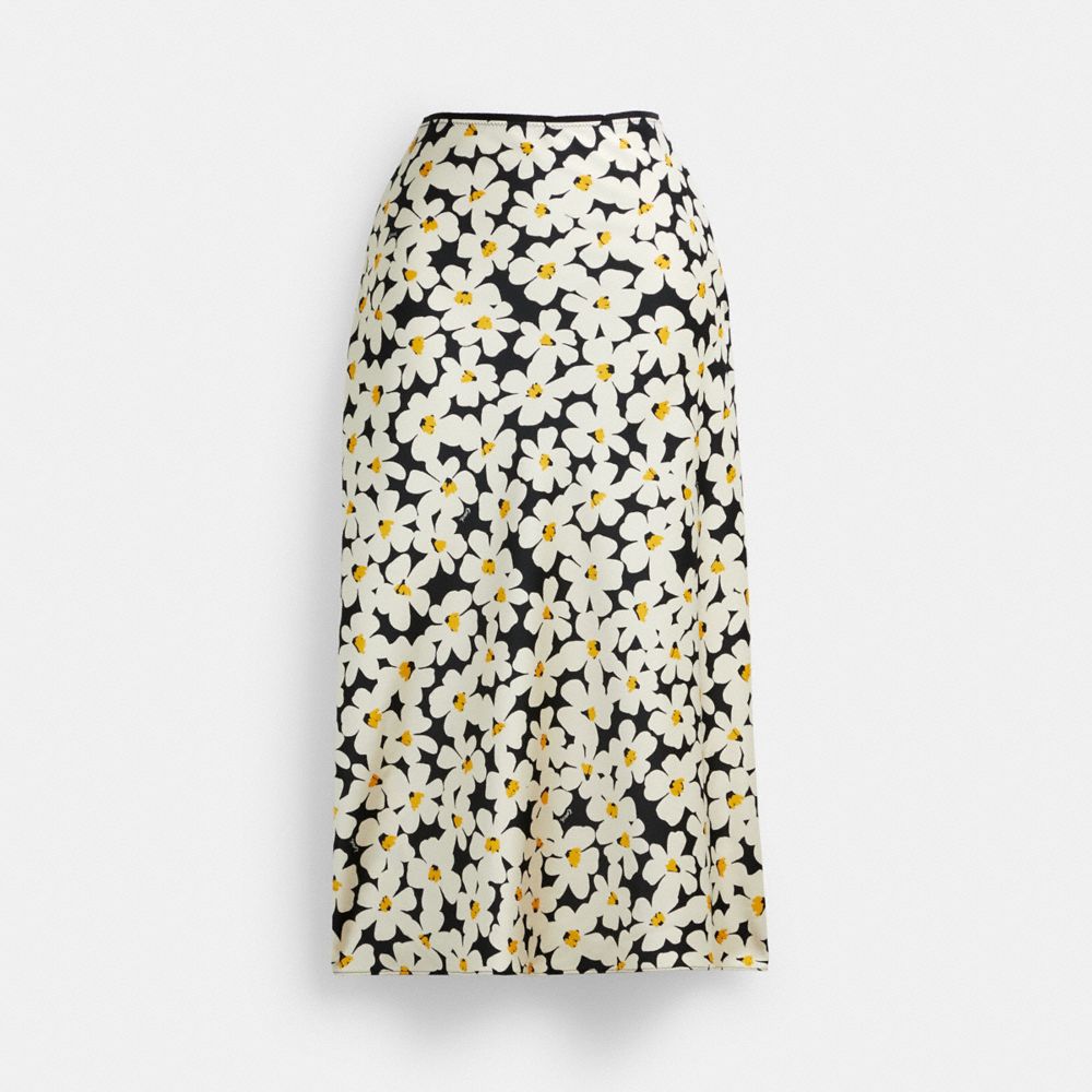 COACH®,LONG FLORAL MIDI SKIRT,Black,Front View image number 0