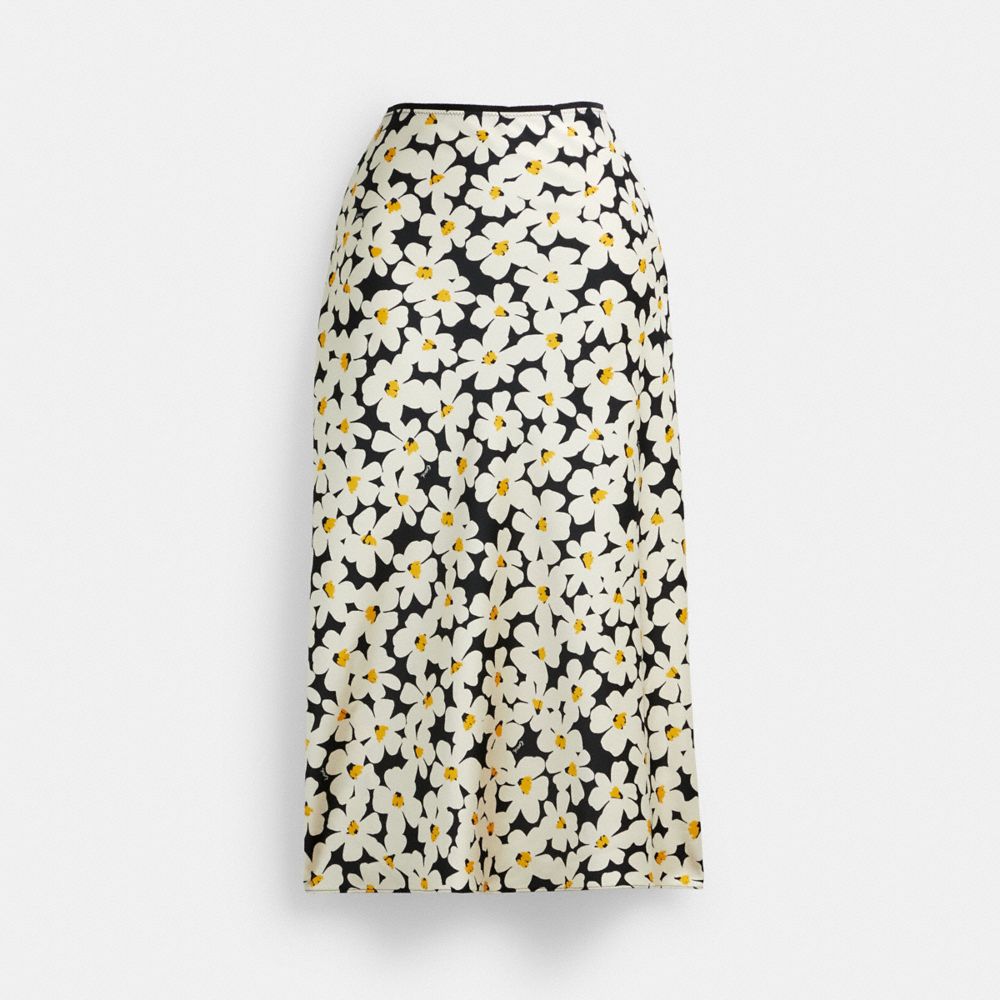 COACH®,LONG FLORAL MIDI SKIRT,Black,Front View