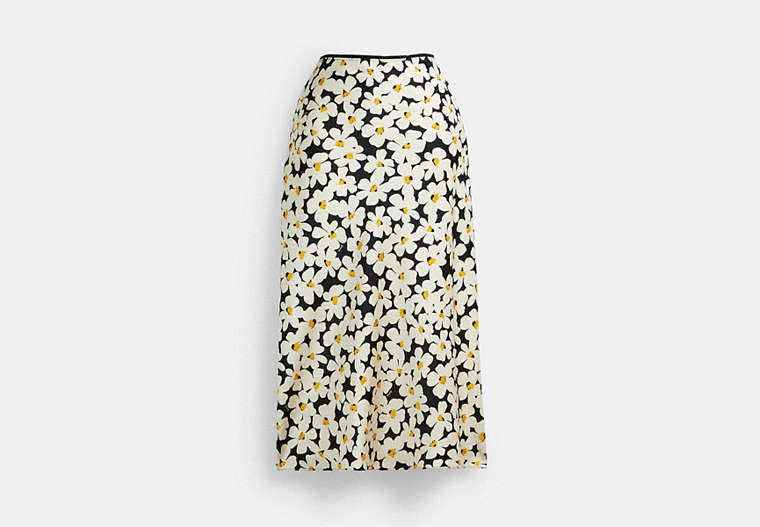 COACH®,LONG FLORAL MIDI SKIRT,Black,Front View image number 0