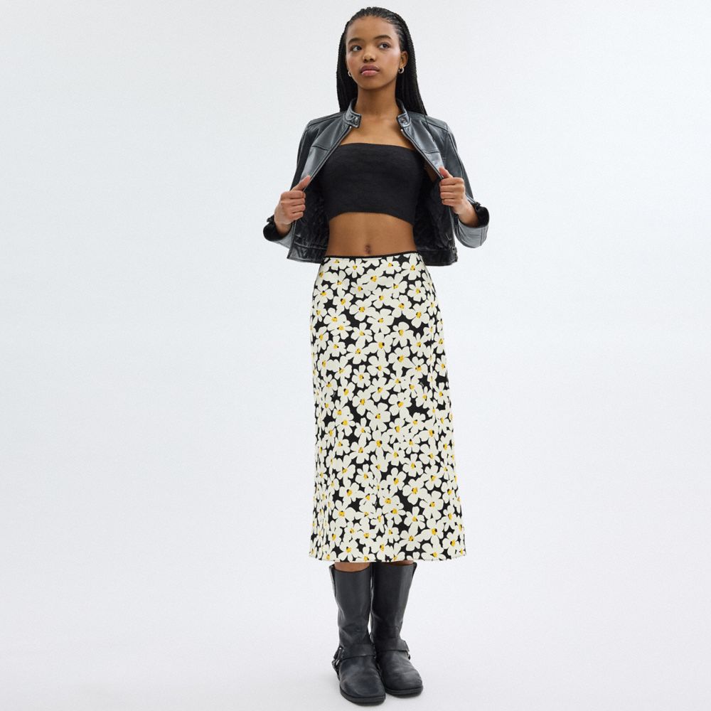 COACH®,LONG FLORAL MIDI SKIRT,Black,Scale View