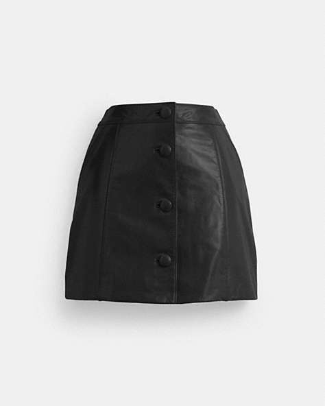 COACH®,PATENT LEATHER MINI SKIRT,Black,Front View