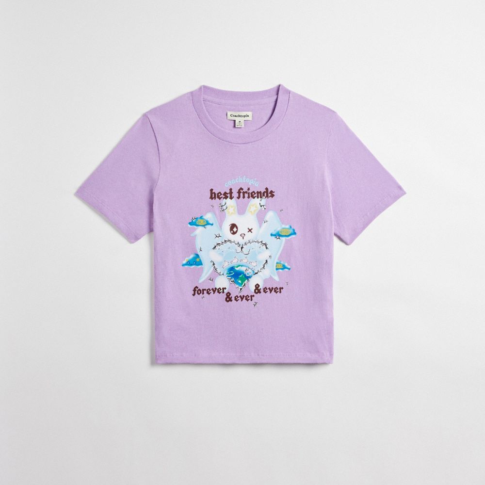 COACH®,Cropped Tee: Best Friends Bunny,New Item1,Purple Multi,Front View