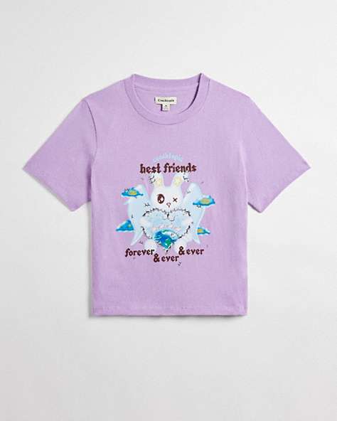 COACH®,Cropped Tee: Best Friends Bunny,New Item1,Purple Multi,Front View