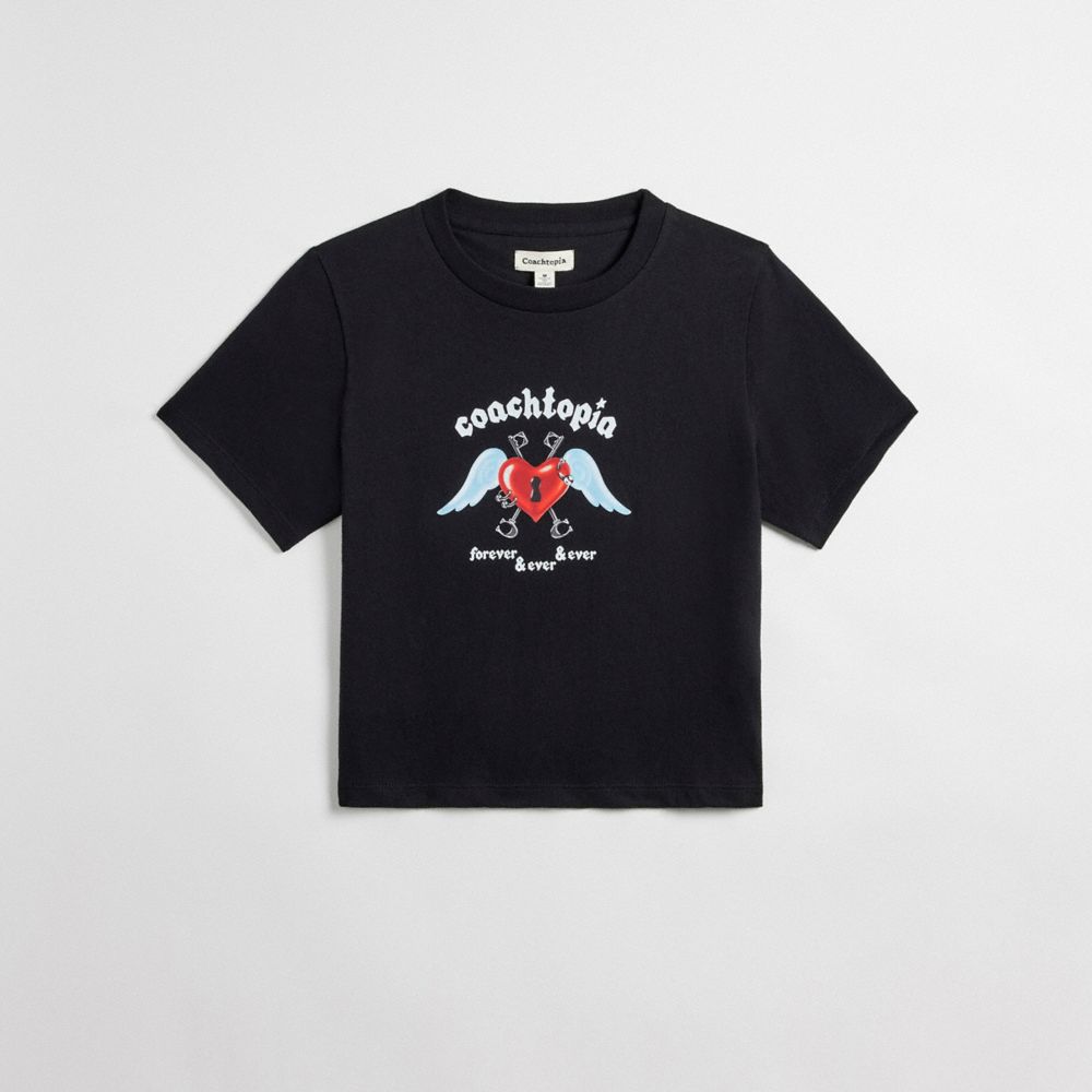 COACH®,Cropped Tee: Floating Heart,New Item1,Black,Front View