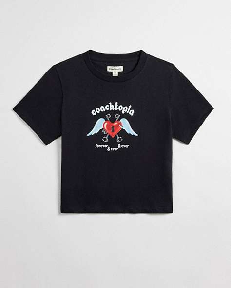 COACH®,Cropped Tee: Floating Heart,New Item1,Black,Front View