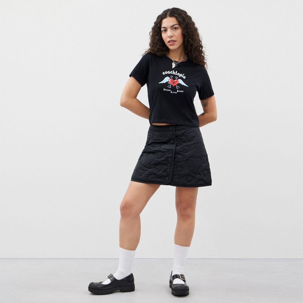 COACH®,Cropped T Shirt With Floating Heart Print,Recycled Cotton,T Shirt,Word Embellishment,Casual,Black,Scale View