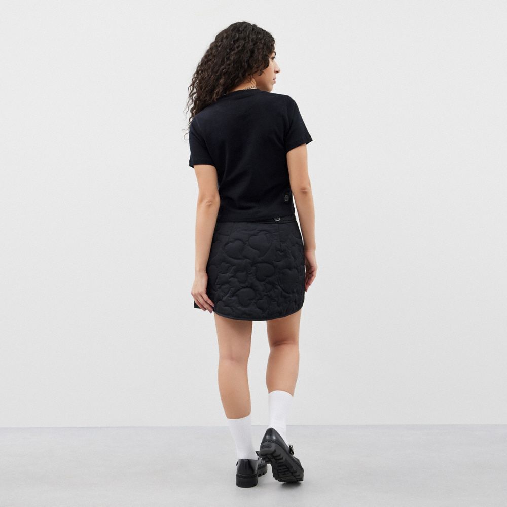 COACH®,Cropped T Shirt With Floating Heart Print,Recycled Cotton,T Shirt,Word Embellishment,Casual,Black