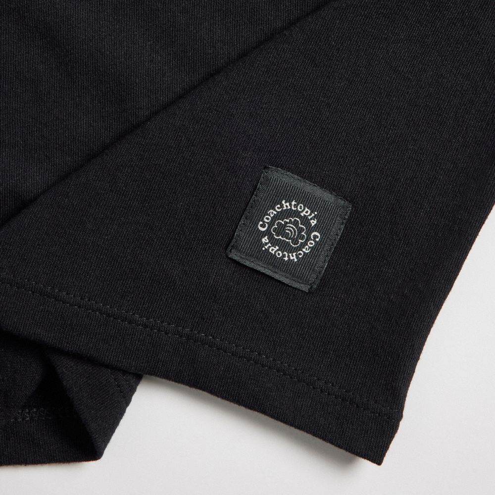 COACH®,Cropped T Shirt With Floating Heart Print,Recycled Cotton,T Shirt,Word Embellishment,Casual,Black