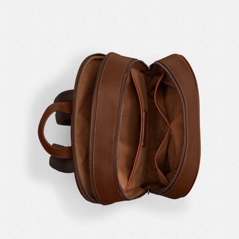 COACH®,Gotham Backpack,Leather,Mesh,Backpack,Logo,Breathable,Work,Brown,Inside View,Top View