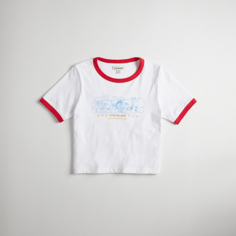 COACH®,Cropped Tee: Coachtopia Creatures,New Item1,White/Red Multi,Front View
