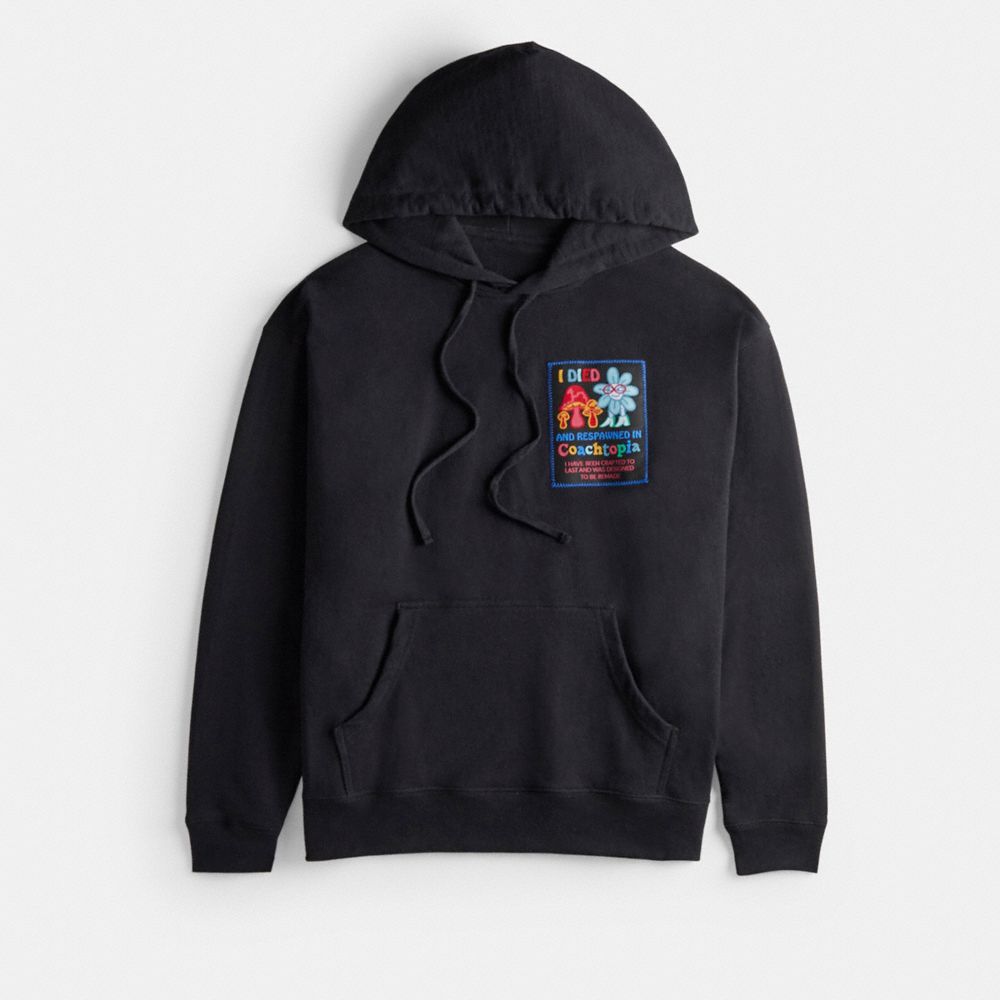 COACH®,Hoodie: Coachtopia Graphic Label,Black,Front View