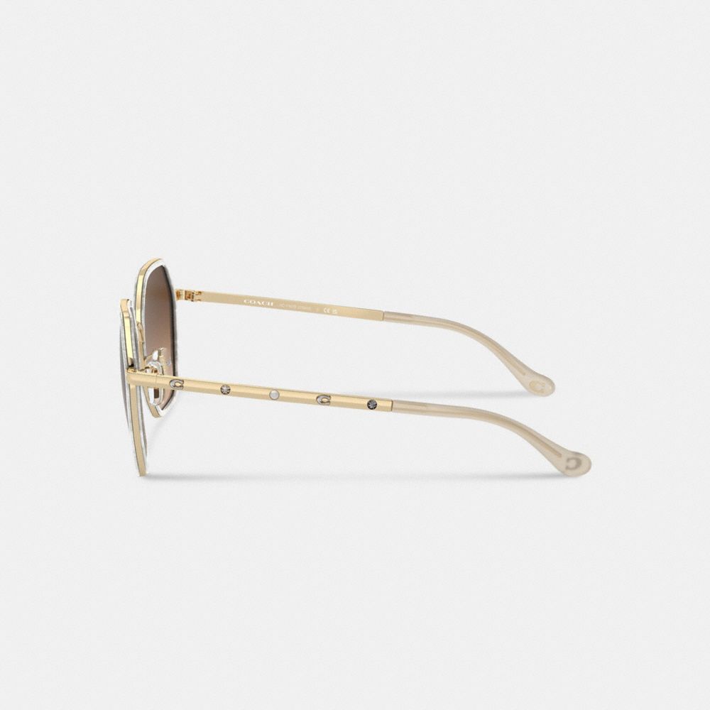 Coach Embellished Narrow Metal Hexagon Sunglasses In Brown Gradient