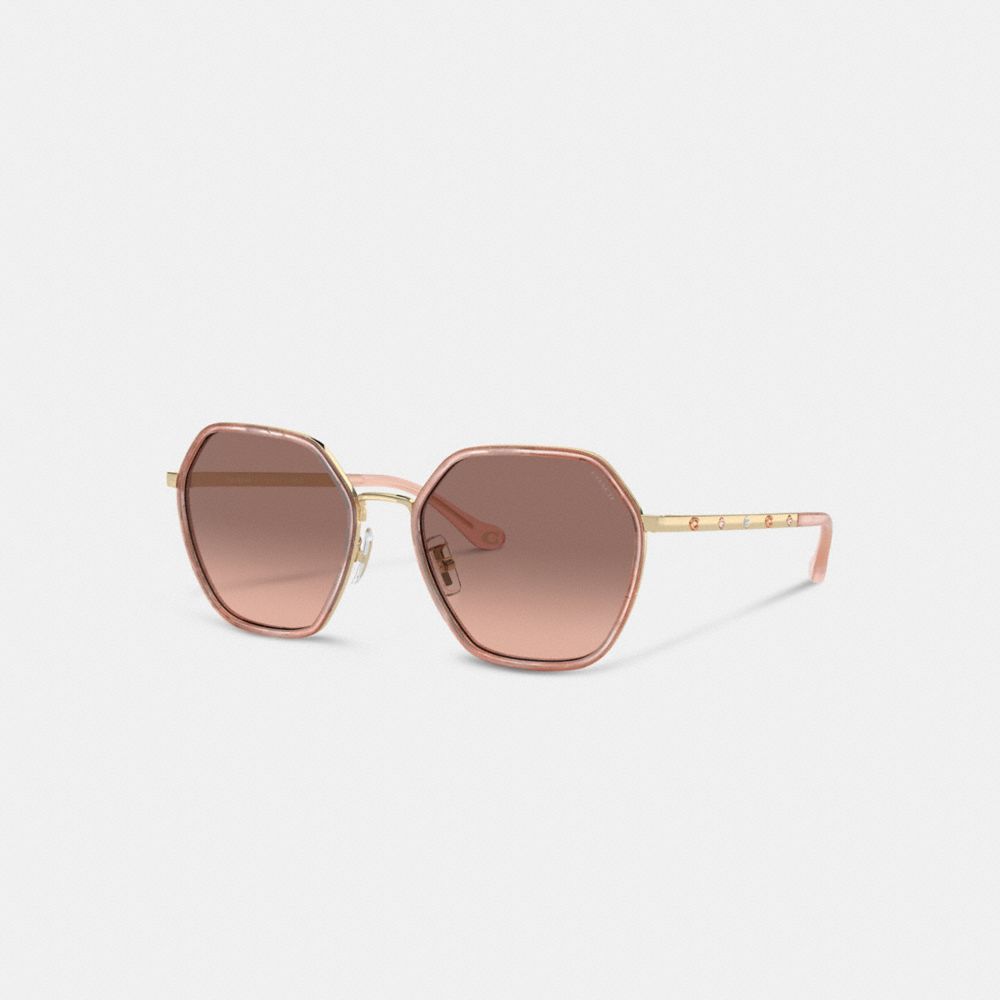 COACH®,EMBELLISHED NARROW METAL HEXAGON SUNGLASSES,Pearlized Pink,Front View