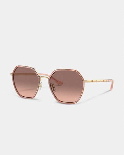 COACH®,EMBELLISHED NARROW METAL HEXAGON SUNGLASSES,Pearlized Pink,Front View