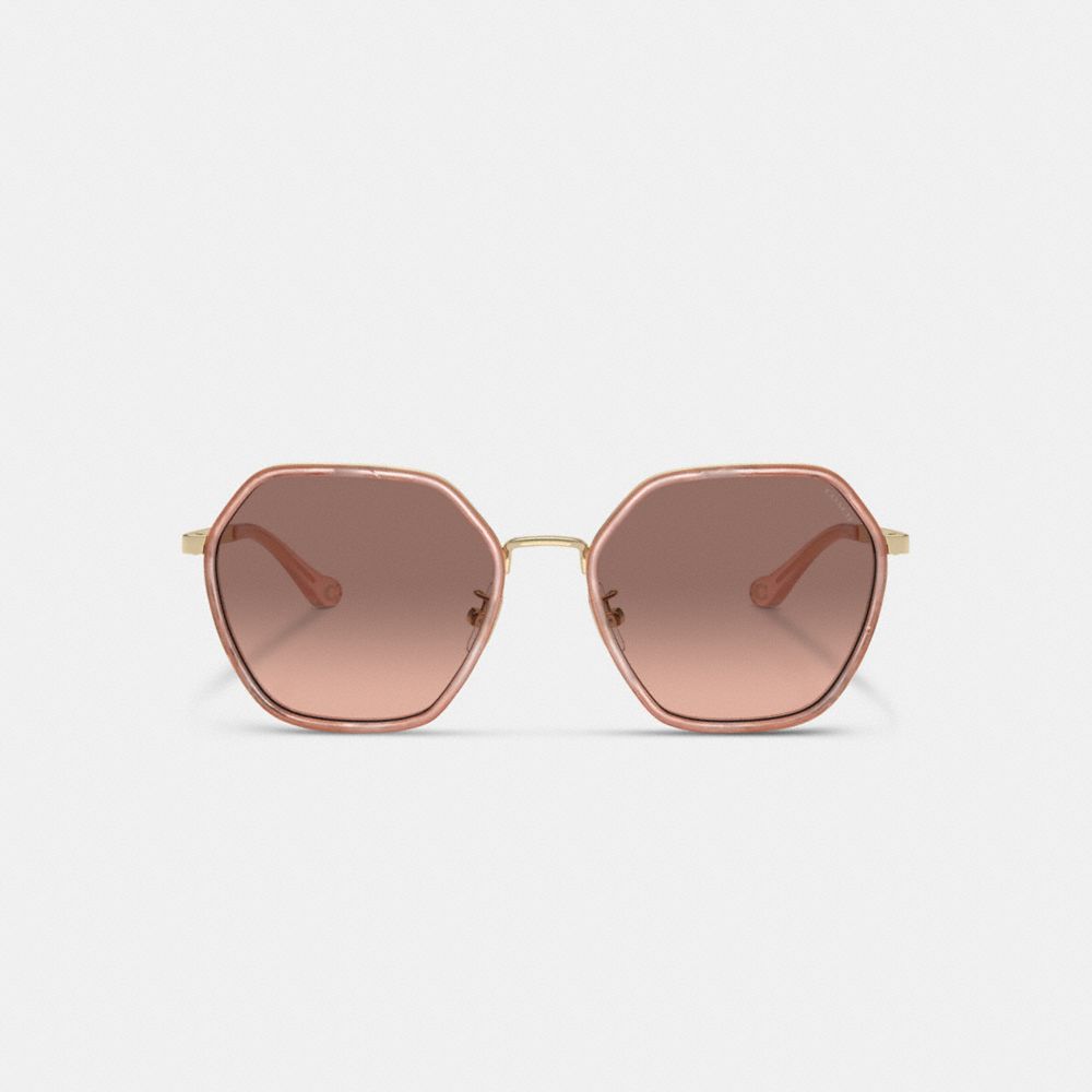 COACH®,EMBELLISHED NARROW METAL HEXAGON SUNGLASSES,Pearlized Pink,Inside View,Top View