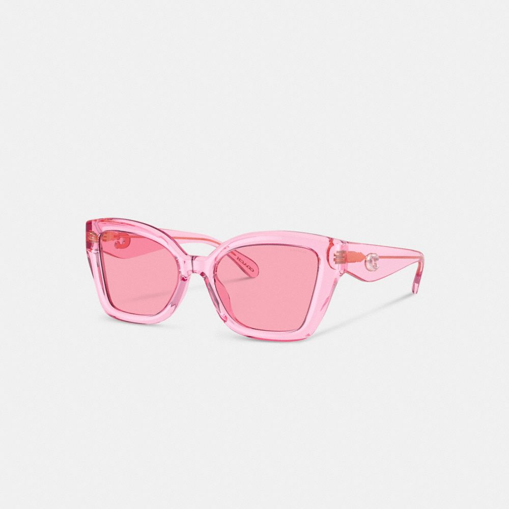 COACH®,JELLY TABBY SQUARE CAT EYE SUNGLASSES,Transparent Pink,Front View