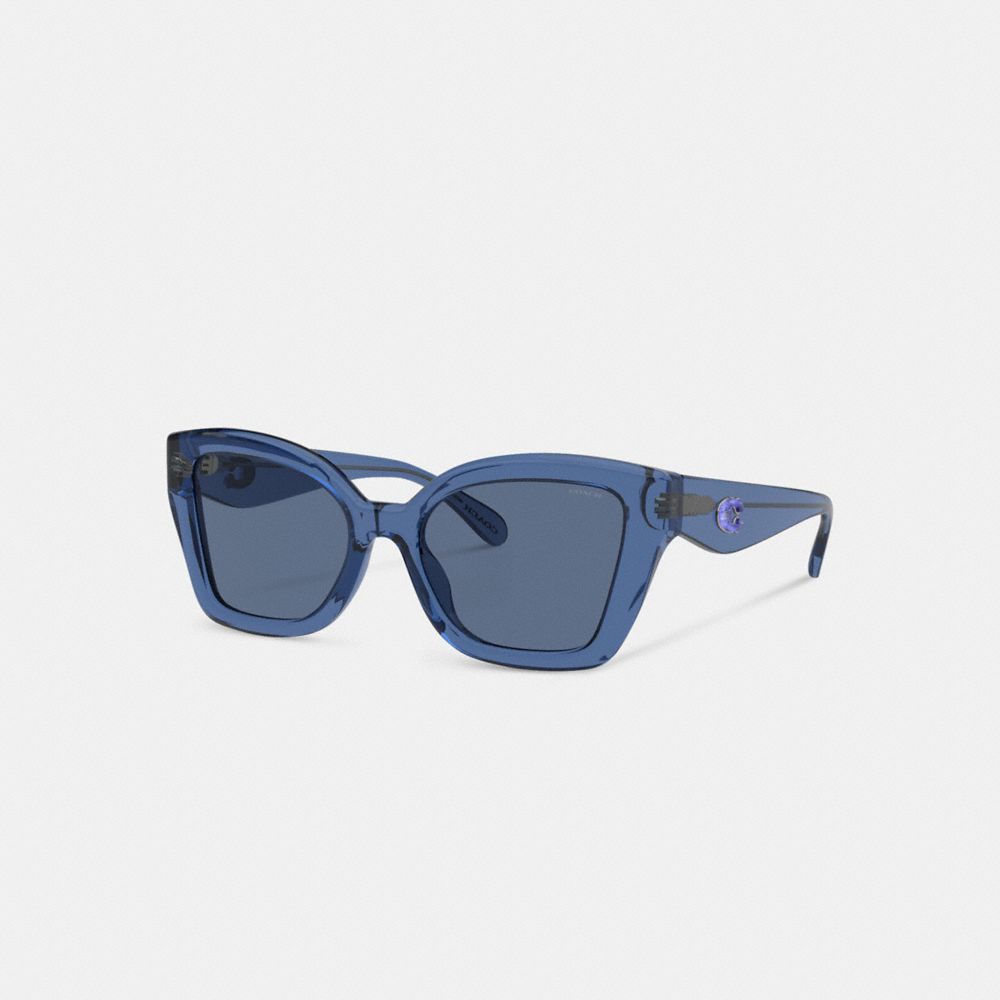 COACH®,JELLY TABBY SQUARE CAT EYE SUNGLASSES,Transparent Blue,Front View