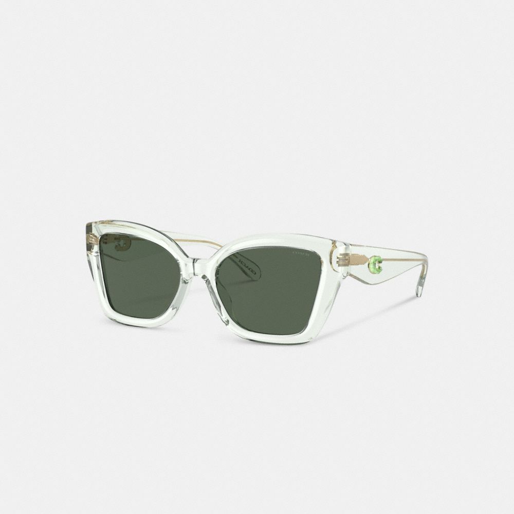 COACH®,LUNETTES DE SOLEIL CARRÉES ŒIL-DE-CHAT JELLY TABBY,Vert transparent,Front View