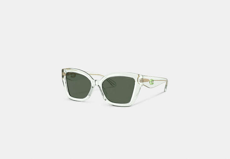 COACH®,JELLY TABBY SQUARE CAT EYE SUNGLASSES,Transparent Green,Front View