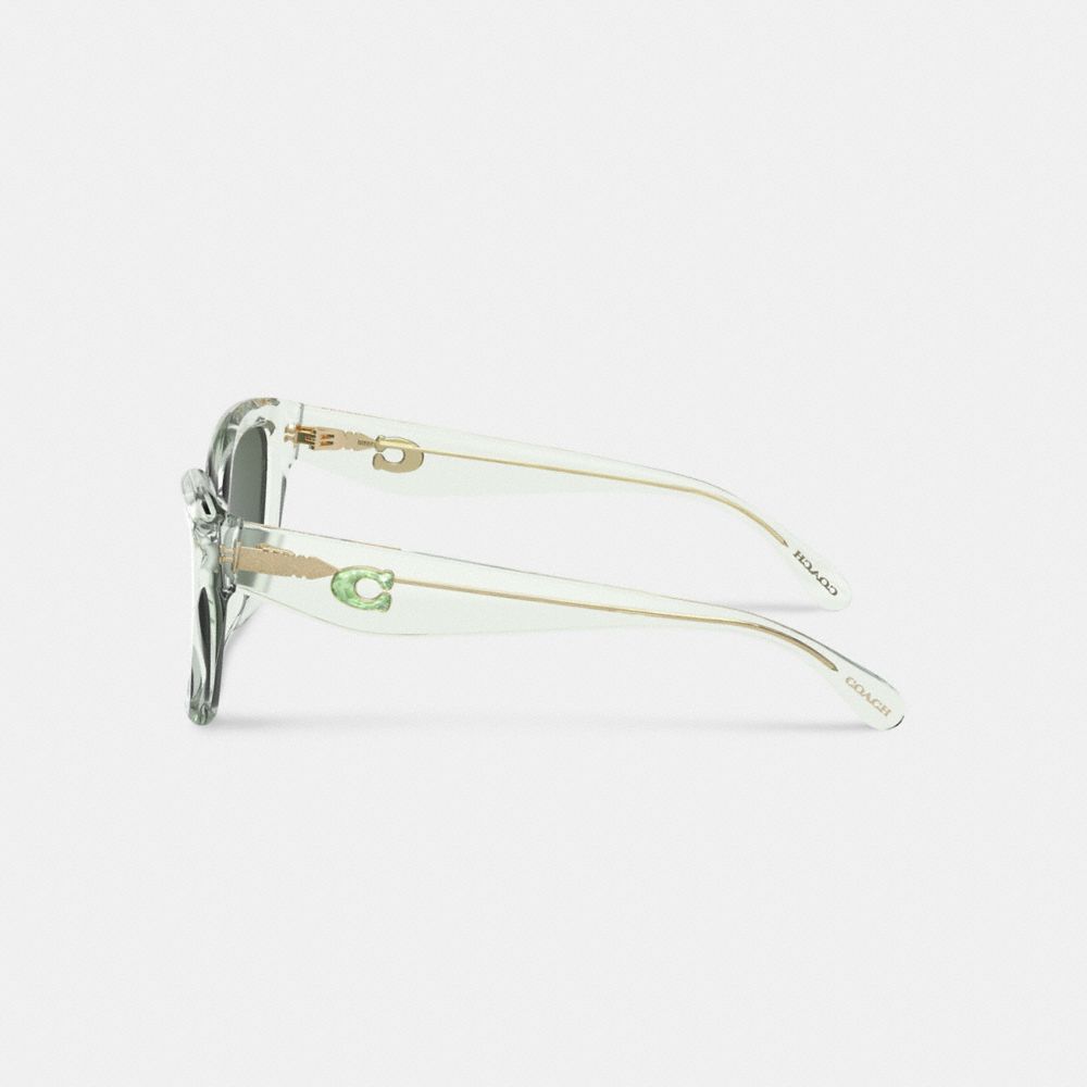 COACH®,Transparent Cat Eye Sunglasses,Cat Eye,Logo,Metal,Integrated Nose Pads,Casual,Green,Alternate View